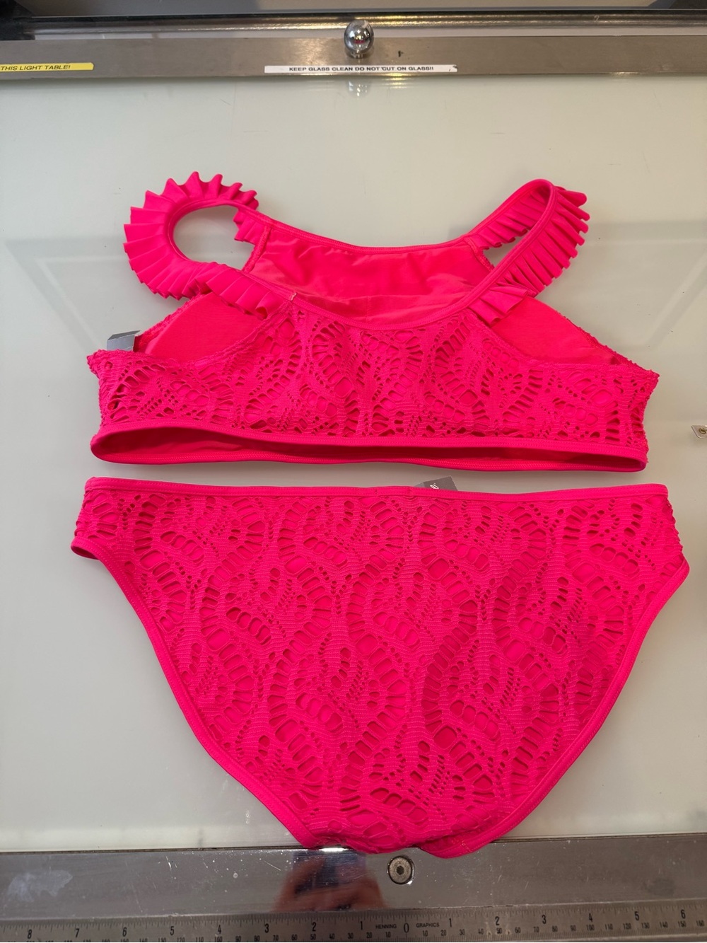 NWT Aerie Hot Pink Crochet Bikini Set Mixed Size XL Top L Bottom Ruffle Halter